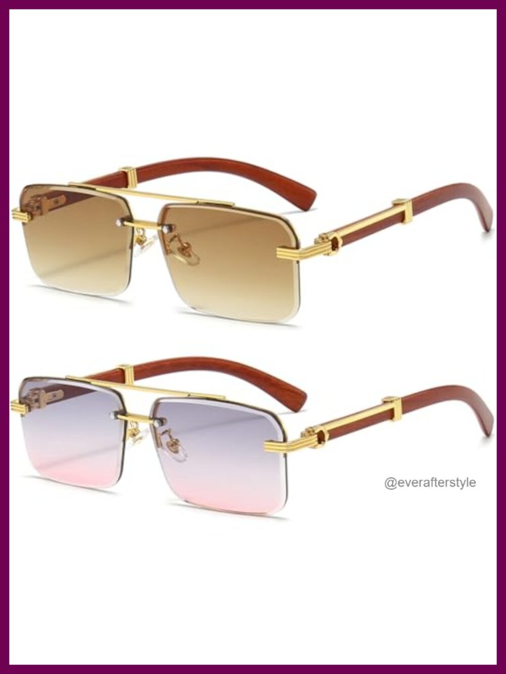 Rimless Rectangle Sunglasses UV400 Metal Frame Retro
